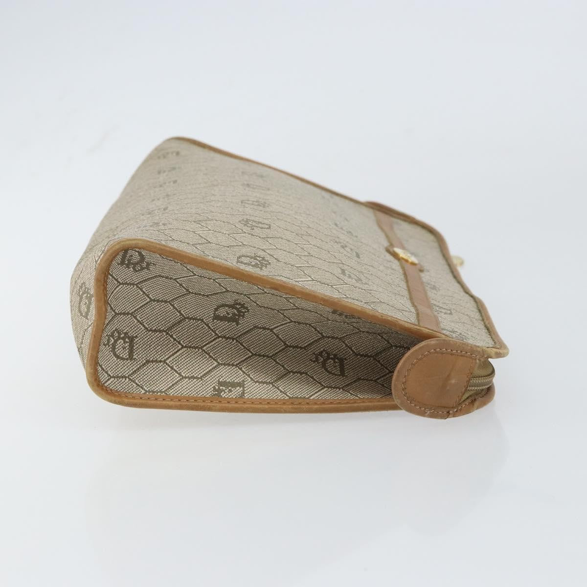 Christian Dior Vintage Honeycomb Zip Pouch Canvas And Leather Beige Canvas Clutche & Pouche Bag (Pre-Owned)
