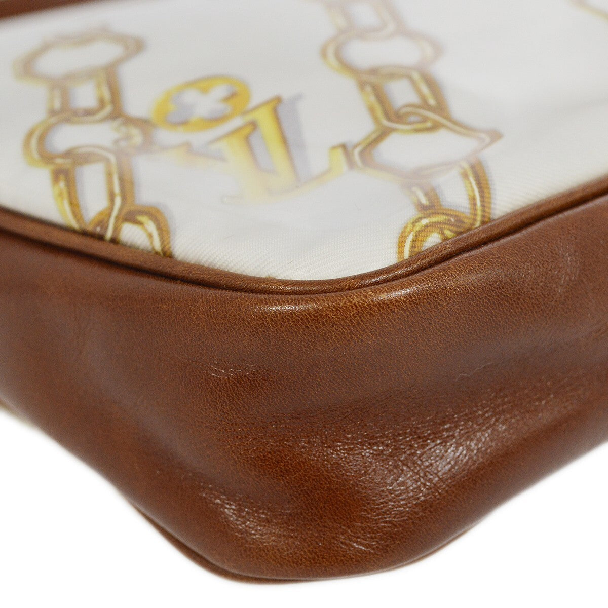 Louis Vuitton Charms Pochette Pvc Over Printed Silk Brown Leather Clutche & Pouche Bag