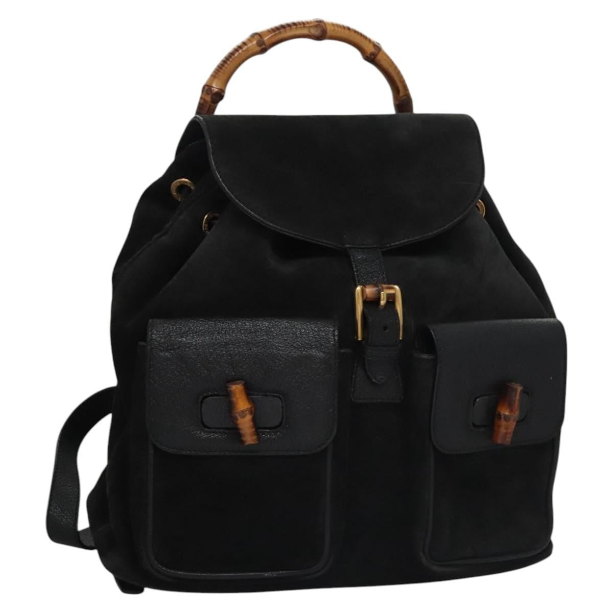 Gucci Vintage Bamboo Backpack Suede And Leather Black Suede Backpack Bag (Pre-Owned)