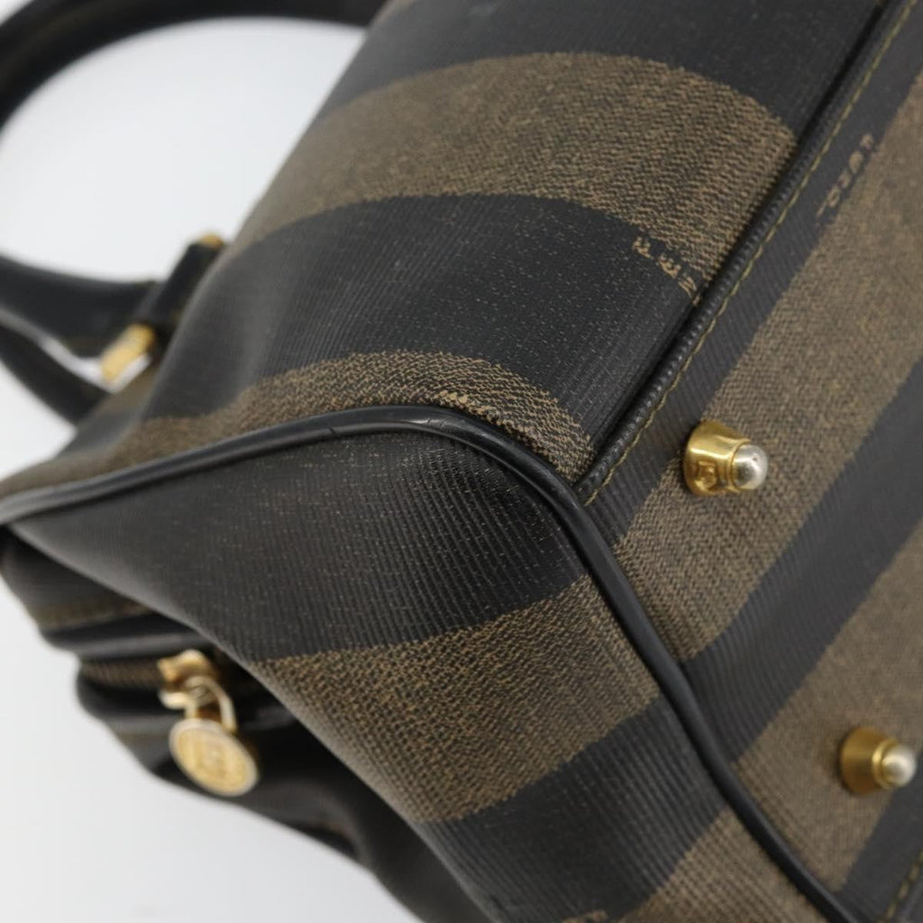 Fendi Vintage Pequin Boston Bag Coated Canvas Black Canvas Bag