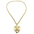 Chanel Cc Heart Pendant Necklace Metal Gold Gold_Plated Necklace Jewelry