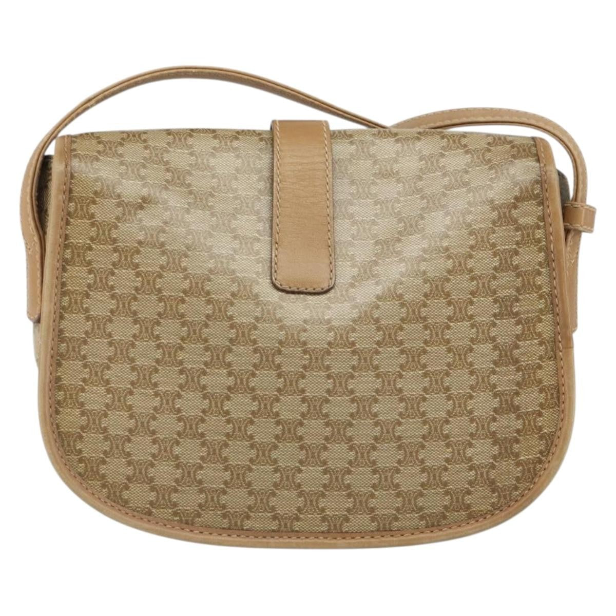 Celine Vintage Macadam Shoulder Bag Canvas Beige Canvas Shoulder Bag Bag