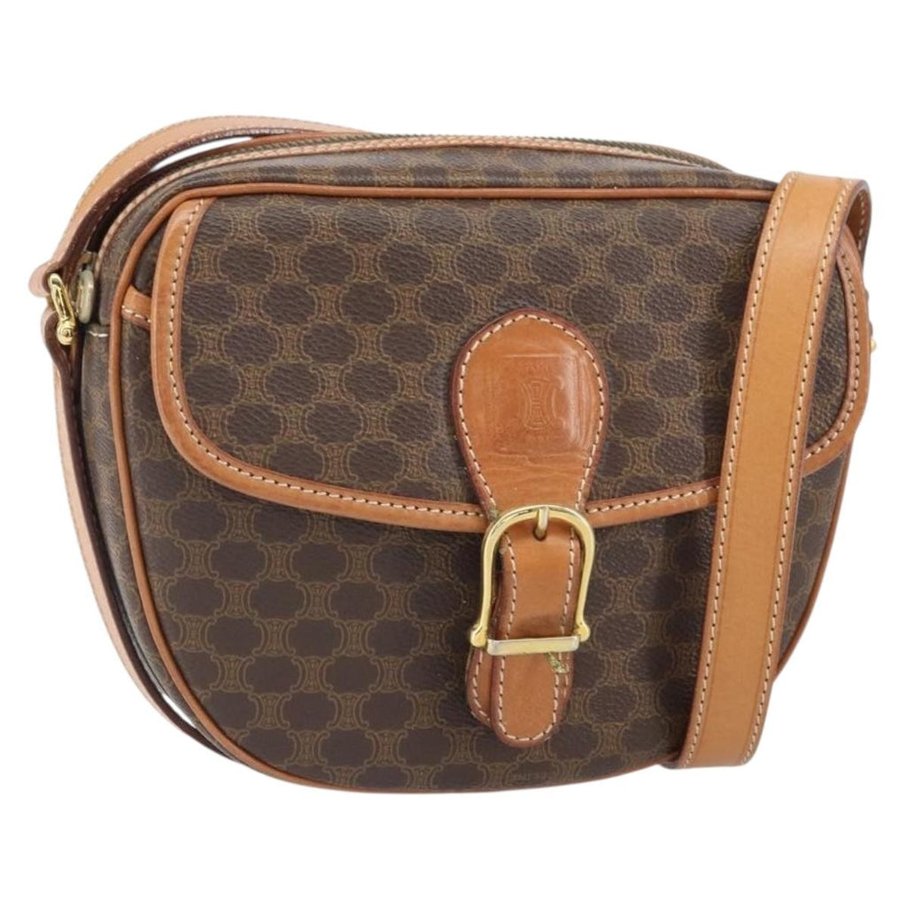 Celine Vintage Macadam Shoulder Bag Canvas And Leather Brown Canvas Shoulder Bag Bag