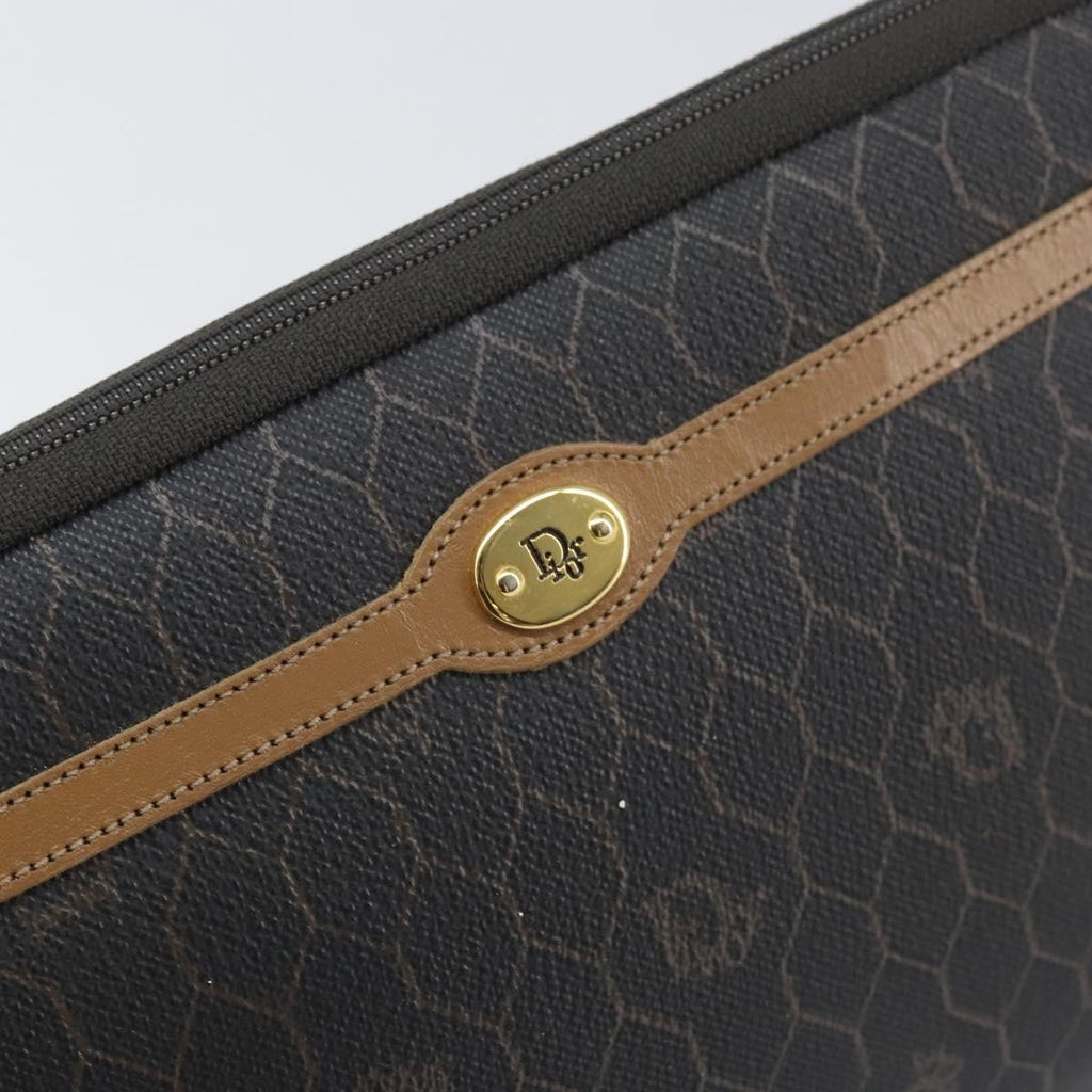 Christian Dior Vintage Honeycomb Zip Pouch Canvas And Leather Black Canvas Clutche & Pouche Bag (Pre-Owned)