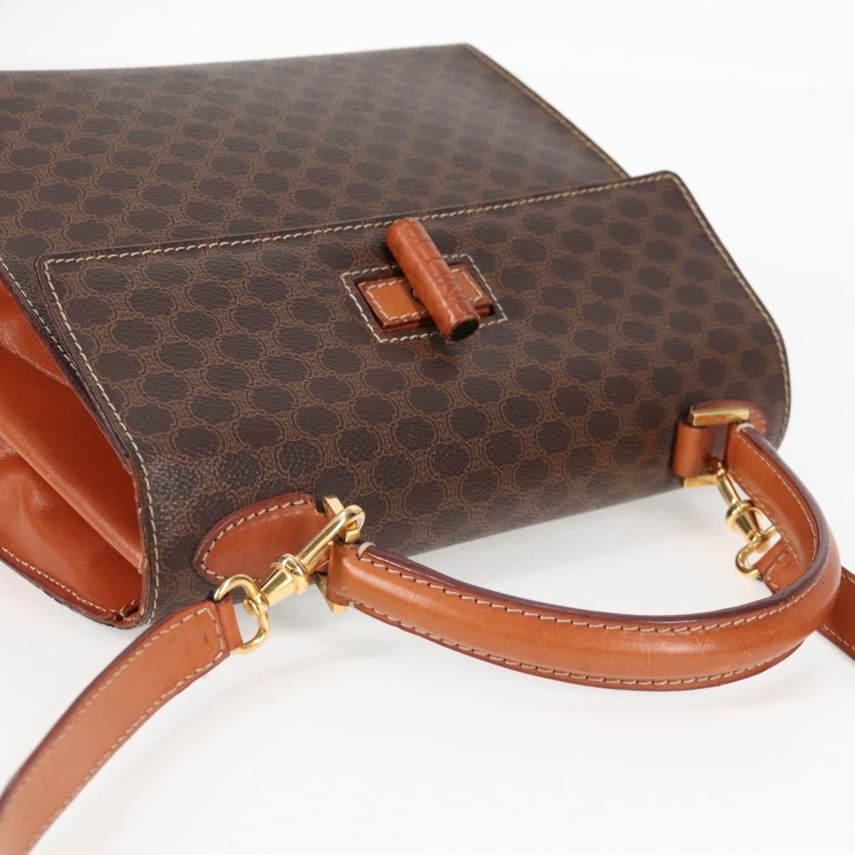 Celine Vintage Convertible Top Handle Bag Macadam Coated Canvas Brown Canvas Bag