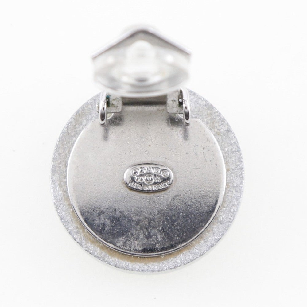 Chanel Cc Round Clip-On Earrings Glitter Resin Silver Plastic Earrings Jewelry