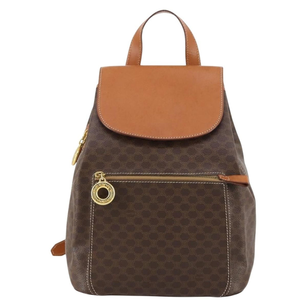 Celine Vintage Macadam Backpack Canvas And Leather Brown Canvas Backpack Bag