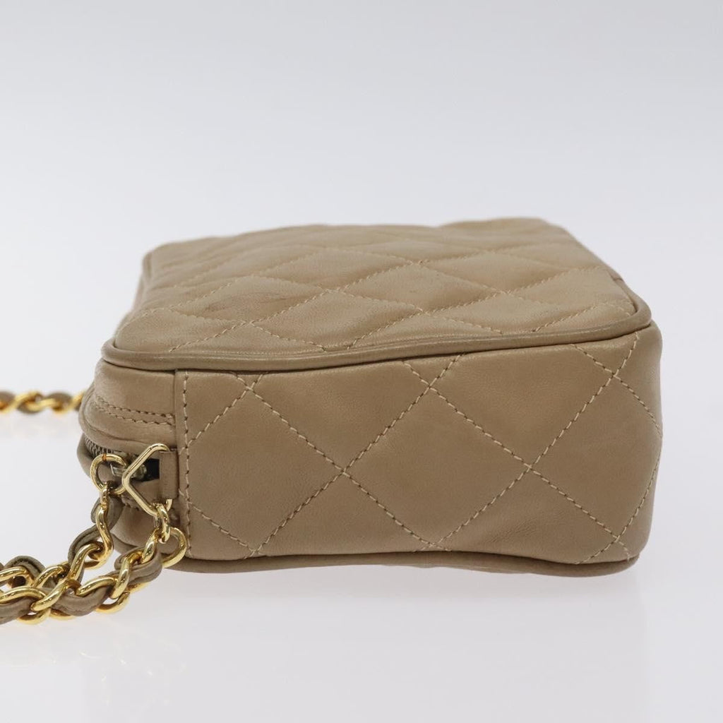Chanel Vintage Diamond Cc Camera Bag Quilted Leather Beige Leather Shoulder Bag Bag