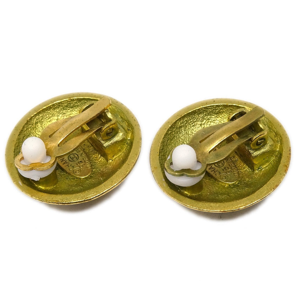 Chanel Vintage Cc Round Clip-On Earrings Metal Gold Gold_Plated Earrings Jewelry