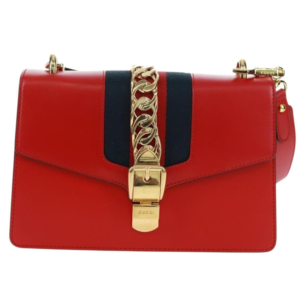 Gucci Sylvie Shoulder Bag Leather Red Leather Shoulder Bag Bag (Pre-Owned)