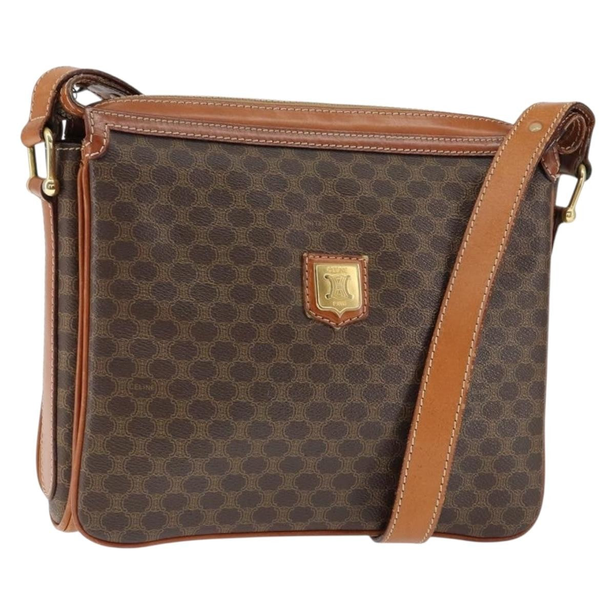Celine Macadam Shoulder Bag Pvc Leather Brown Canvas Shoulder Bag Bag
