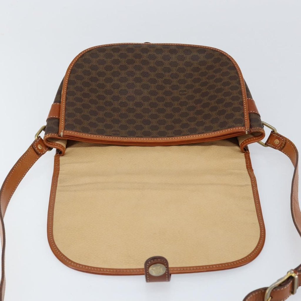 Celine Vintage Macadam Shoulder Bag Canvas And Leather Brown Canvas Shoulder Bag Bag