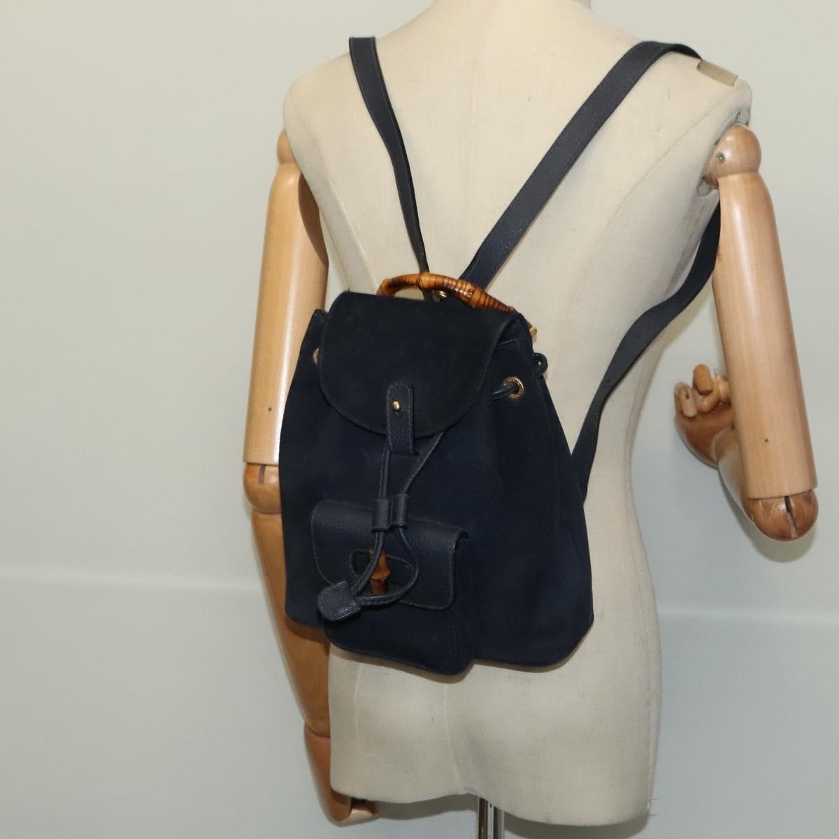 Gucci Gucci Bamboo Backpack Daim Navy Suede Backpack Bag (Pre-Owned)