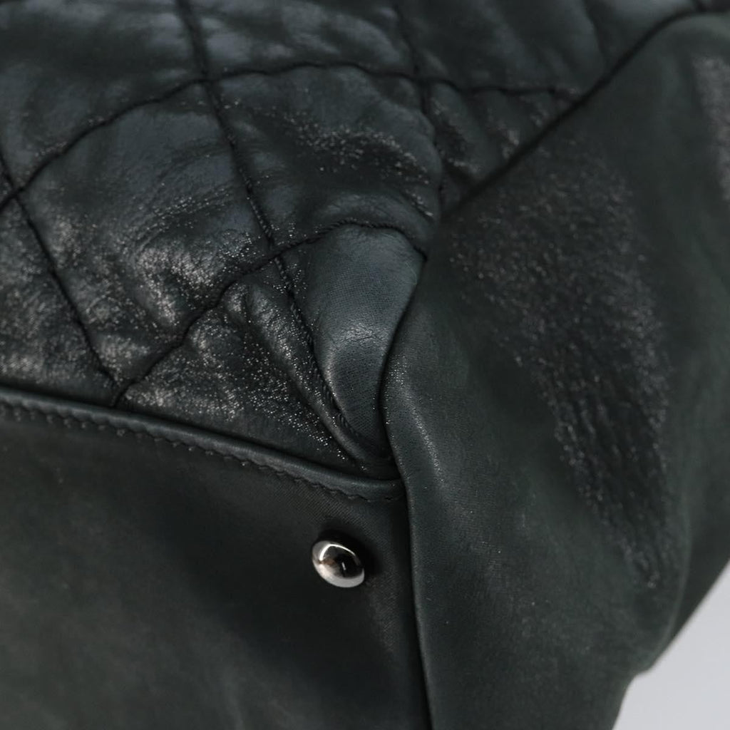 Chanel Cc Charm Tote Quilted Iridescent Calfskin Green Leather Tote Bag Bag
