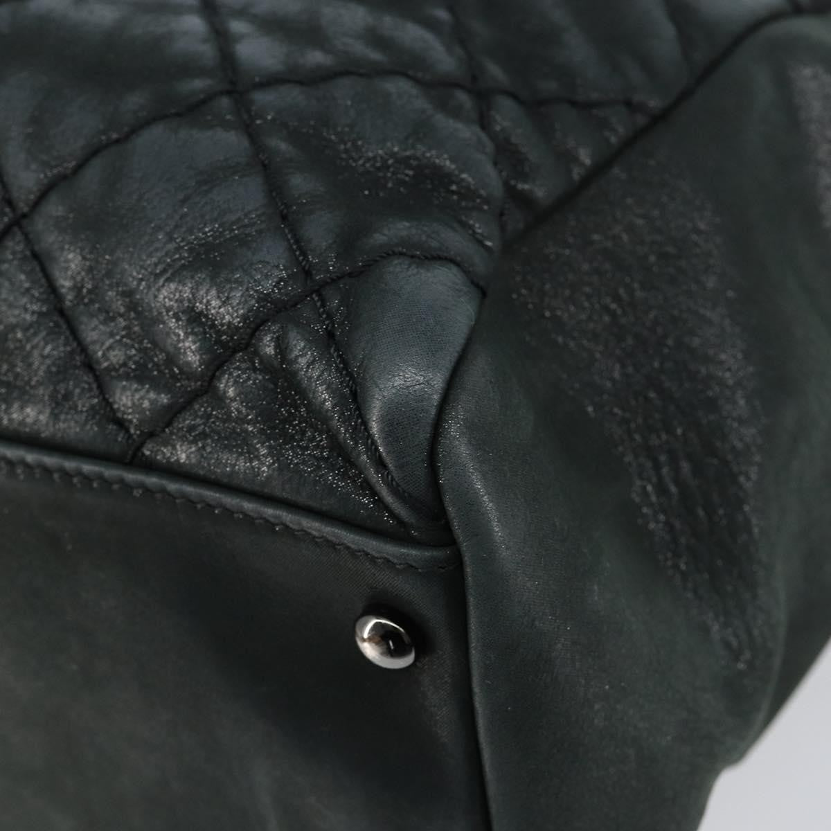 Chanel Cc Charm Tote Quilted Iridescent Calfskin Green Leather Tote Bag Bag