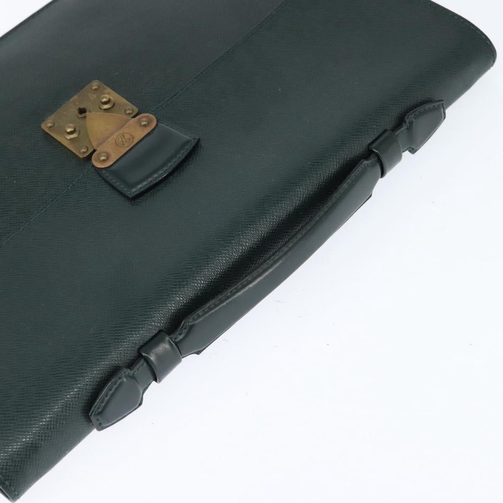 Louis Vuitton Serviette Kourad Briefcase Taiga Leather Green Leather Briefcase Bag