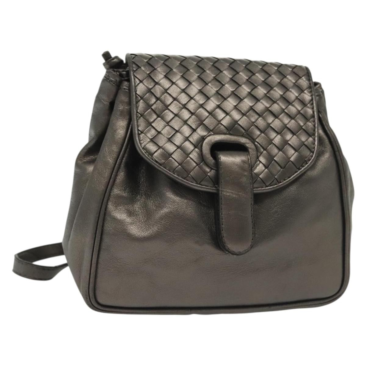 Bottega Veneta Intrecciato Backpack Patent Leather Metallic Leather Backpack Bag