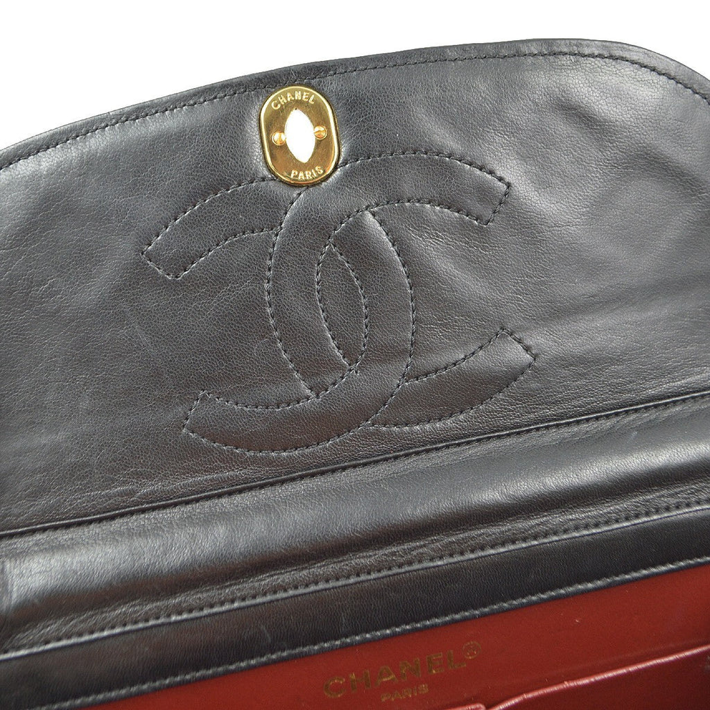 Chanel Vintage Round Flap Bag Quilted Lambskin Black Leather Shoulder Bag Bag