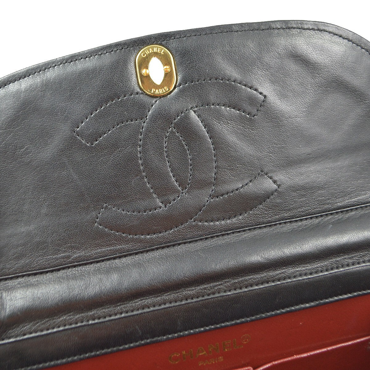 Chanel Vintage Round Flap Bag Quilted Lambskin Black Leather Shoulder Bag Bag