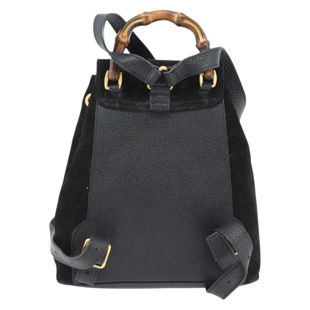 Gucci Vintage Bamboo Backpack Suede Black Suede Backpack Bag (Pre-Owned)