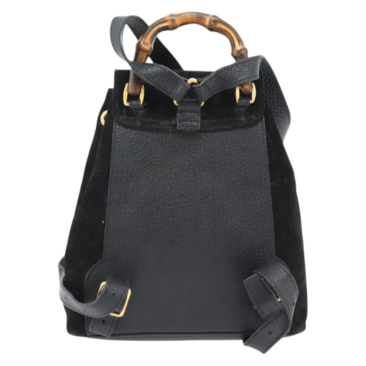 Gucci Vintage Bamboo Backpack Suede Black Suede Backpack Bag (Pre-Owned)