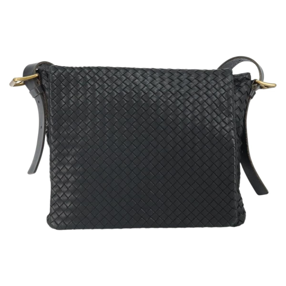 Bottega Veneta Square Flap Messenger Bag Intrecciato Nappa Black Leather Shoulder Bag Bag