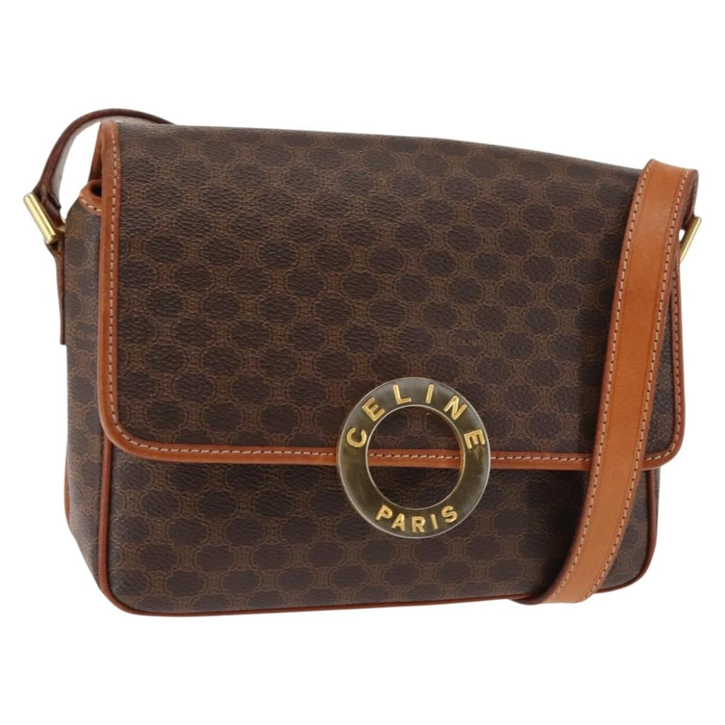 Celine Vintage Macadam Circle Logo Shoulder Bag Canvas And Leather Brown Canvas Bag