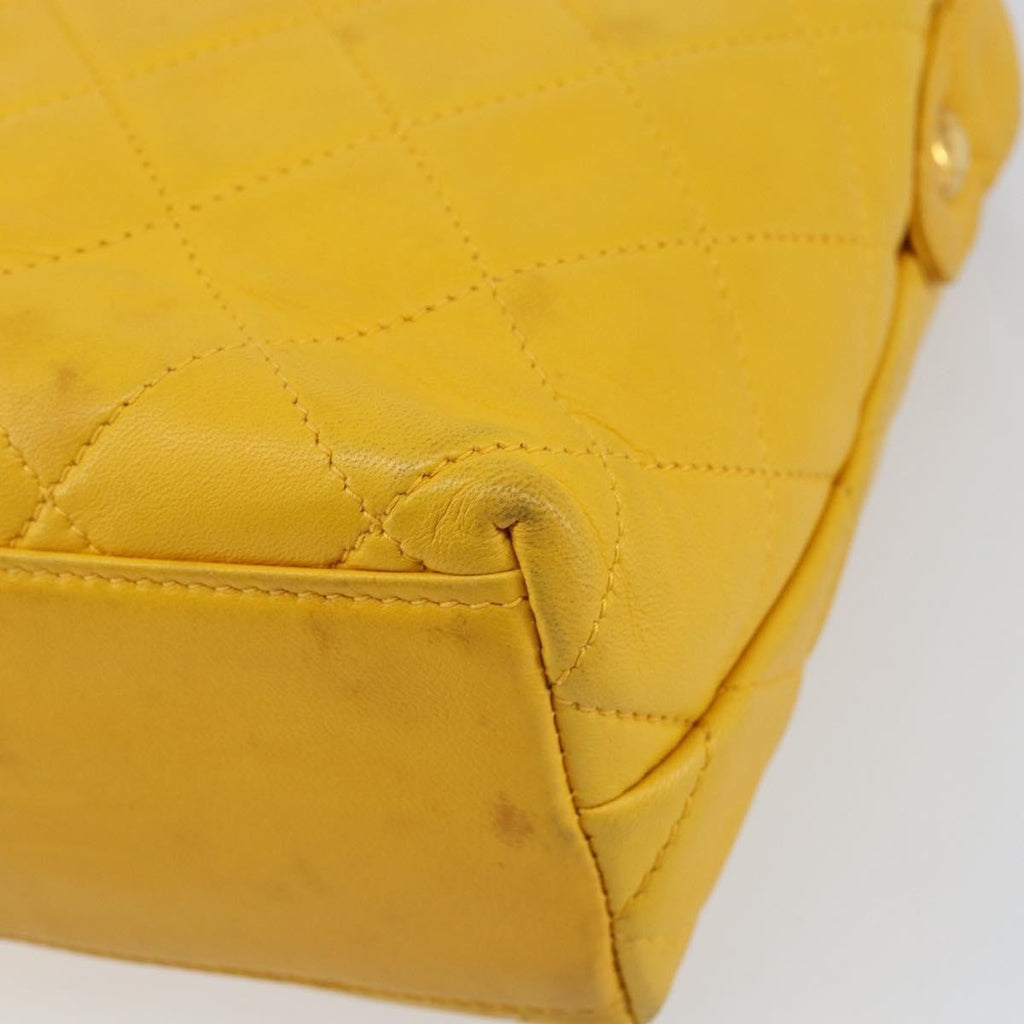 Chanel Vintage Cc Fold Over Shoulder Bag Quilted Lambskin Yellow Leather Shoulder Bag Bag