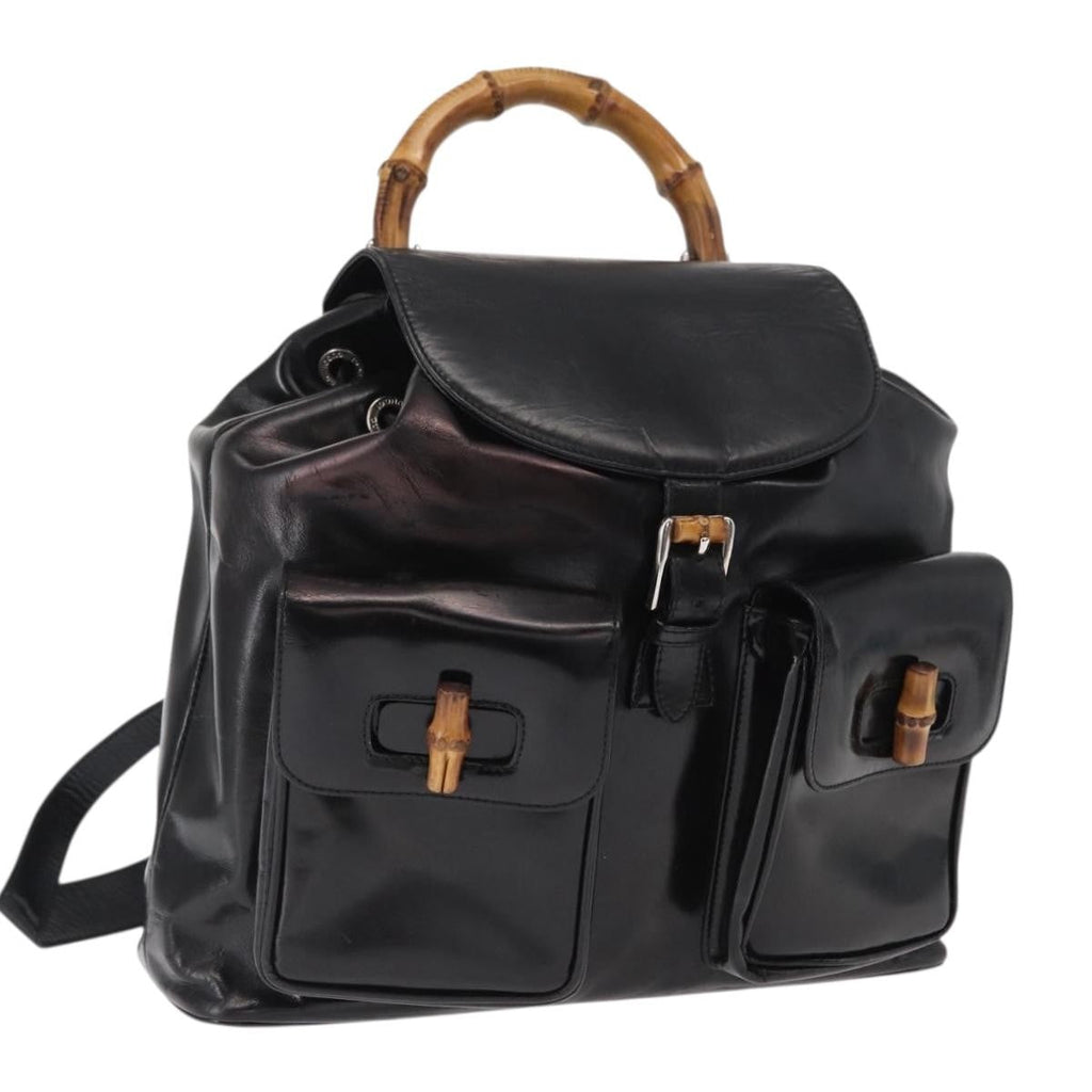 Gucci Vintage Bamboo Backpack Leather Black Leather Backpack Bag (Pre-Owned)