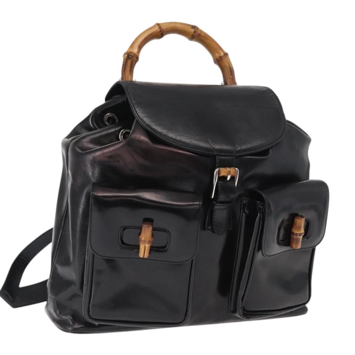 Gucci Vintage Bamboo Backpack Leather Black Leather Backpack Bag (Pre-Owned)