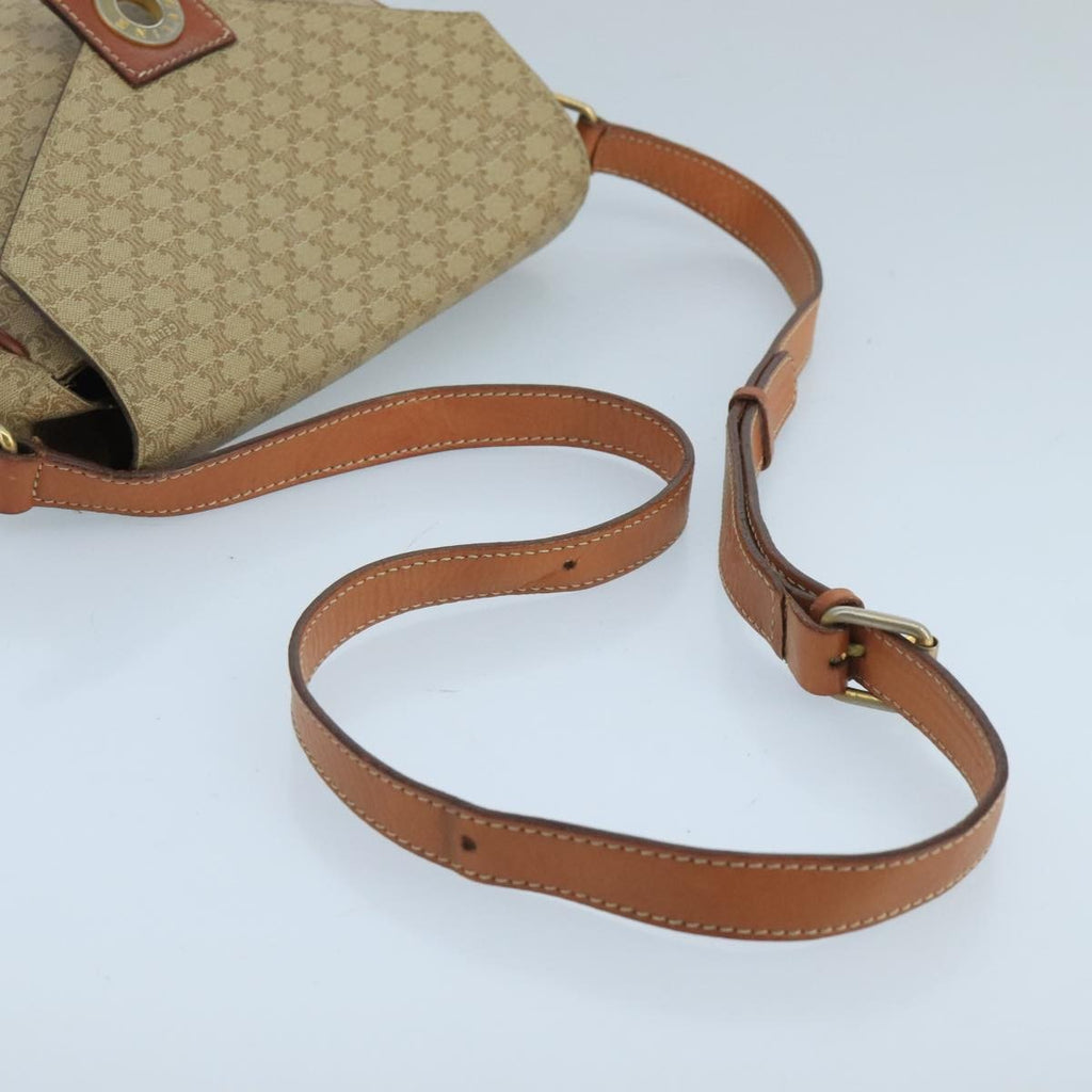 Celine Vintage Macadam Circle Logo Shoulder Bag Canvas And Leather Beige Canvas Shoulder Bag Bag