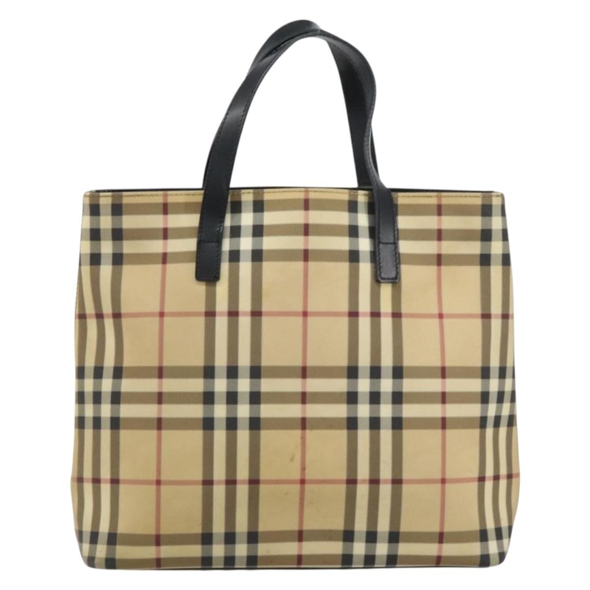 Burberry Nova Check Tote Canvas Check Pattern Beige Canvas Tote Bag