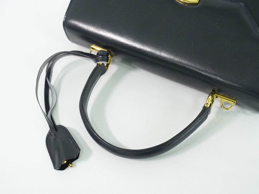 Gucci Vintage Lady Lock Top Handle Bag Leather Navy Leather Handbag (Pre-Owned)