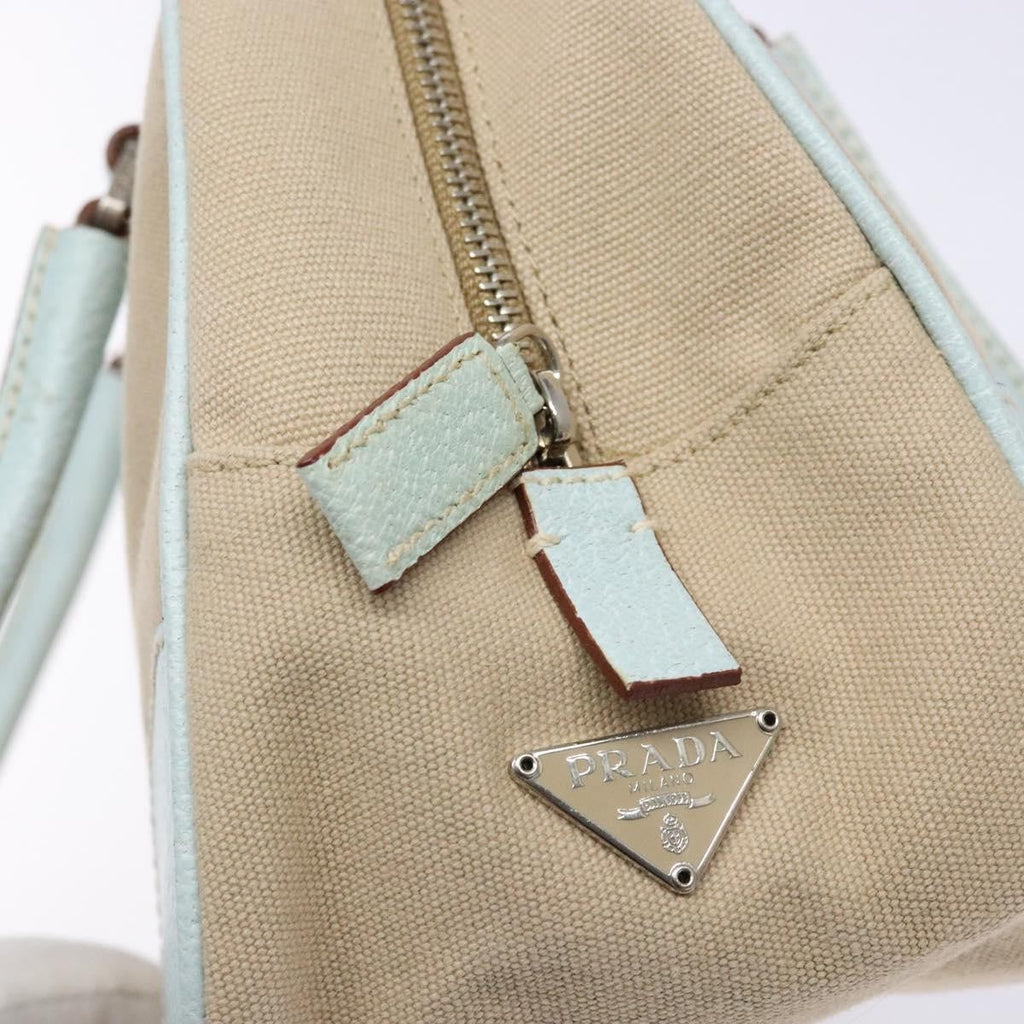 Prada Bauletto Bag Canvas With Leather Beige Canvas Bag