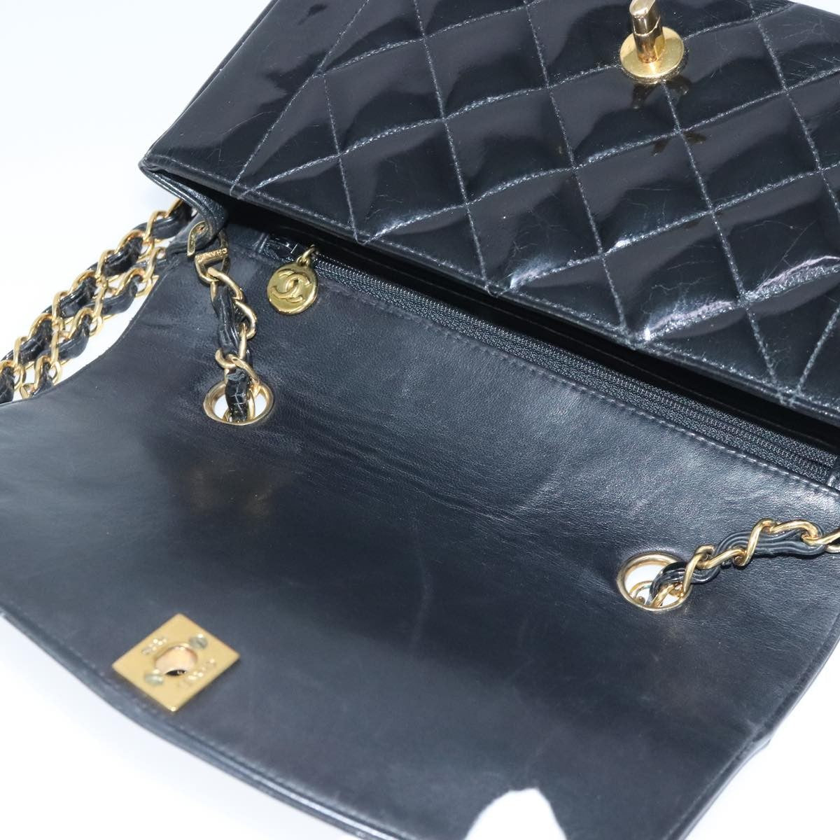 Chanel Vintage So Black Diana Flap Bag Quilted Patent Black Patent_Leather Shoulder Bag Bag