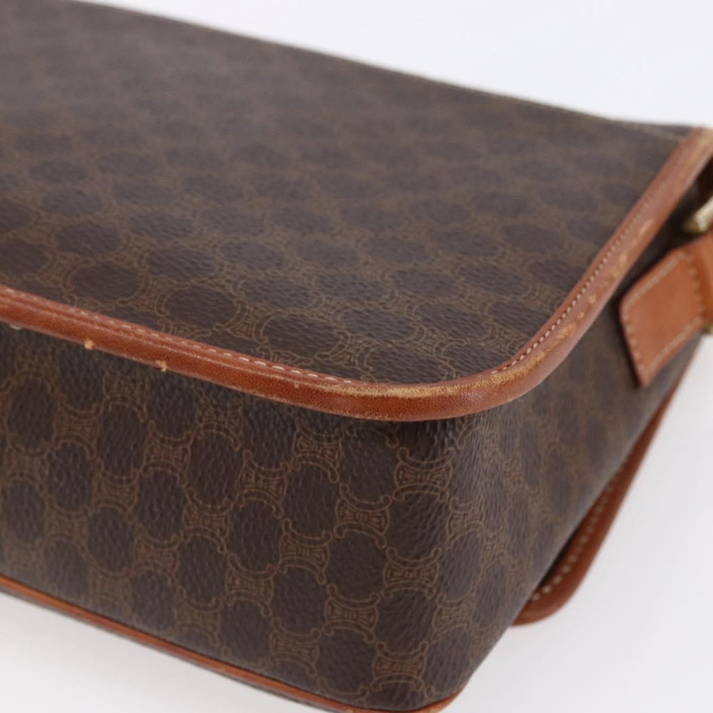 Celine Vintage Macadam Circle Logo Shoulder Bag Canvas And Leather Brown Canvas Shoulder Bag Bag