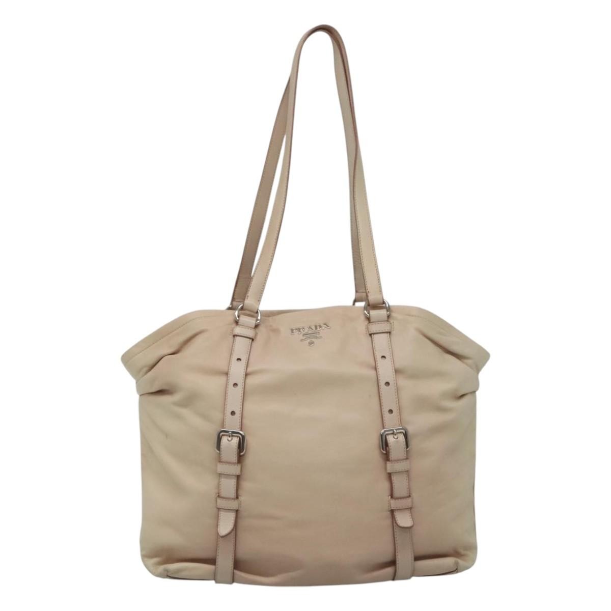 Prada Buckle Strap Shoulder Bag Leather Beige Leather Shoulder Bag Bag