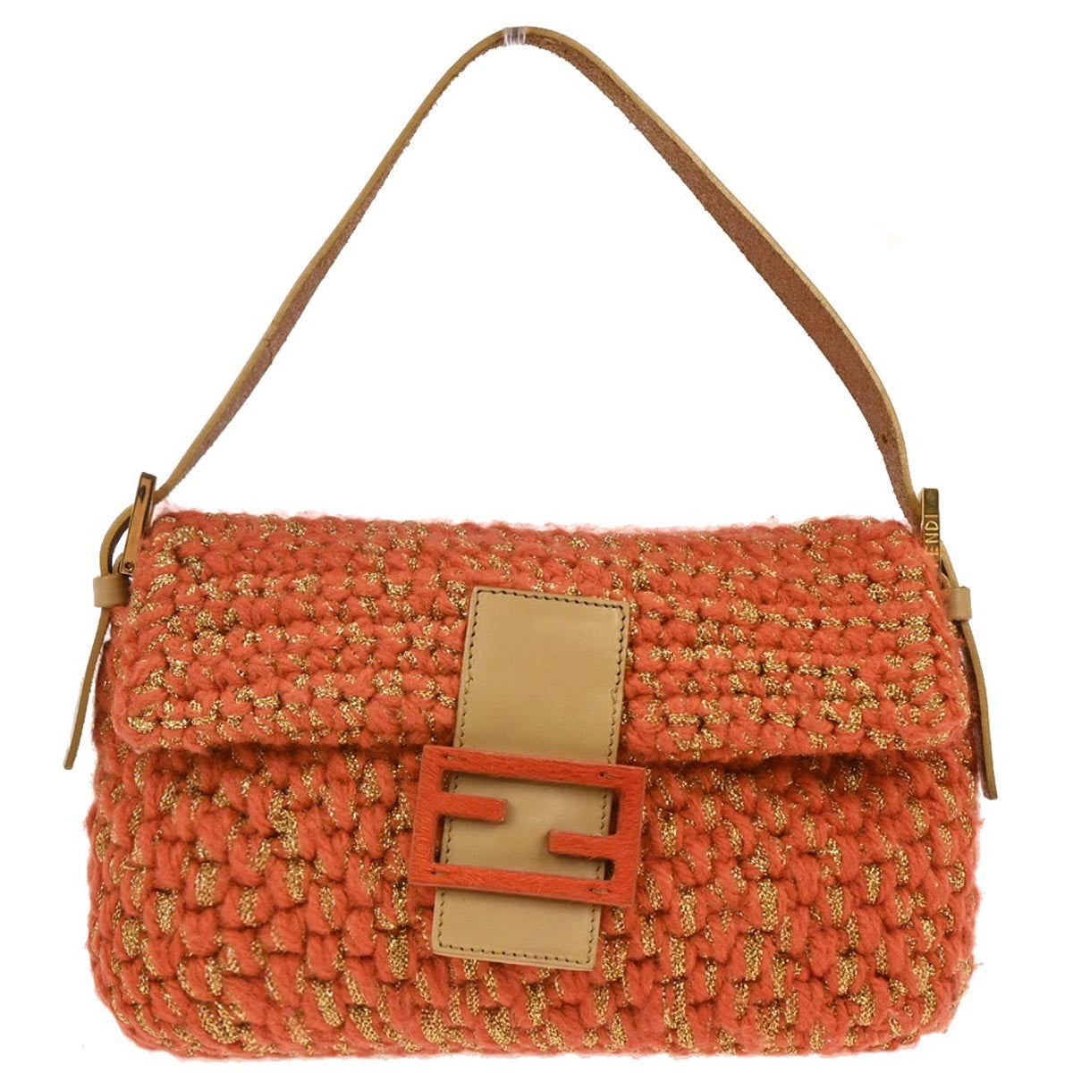 Fendi Baguette Bag Wool Orange Wool Shoulder Bag Bag