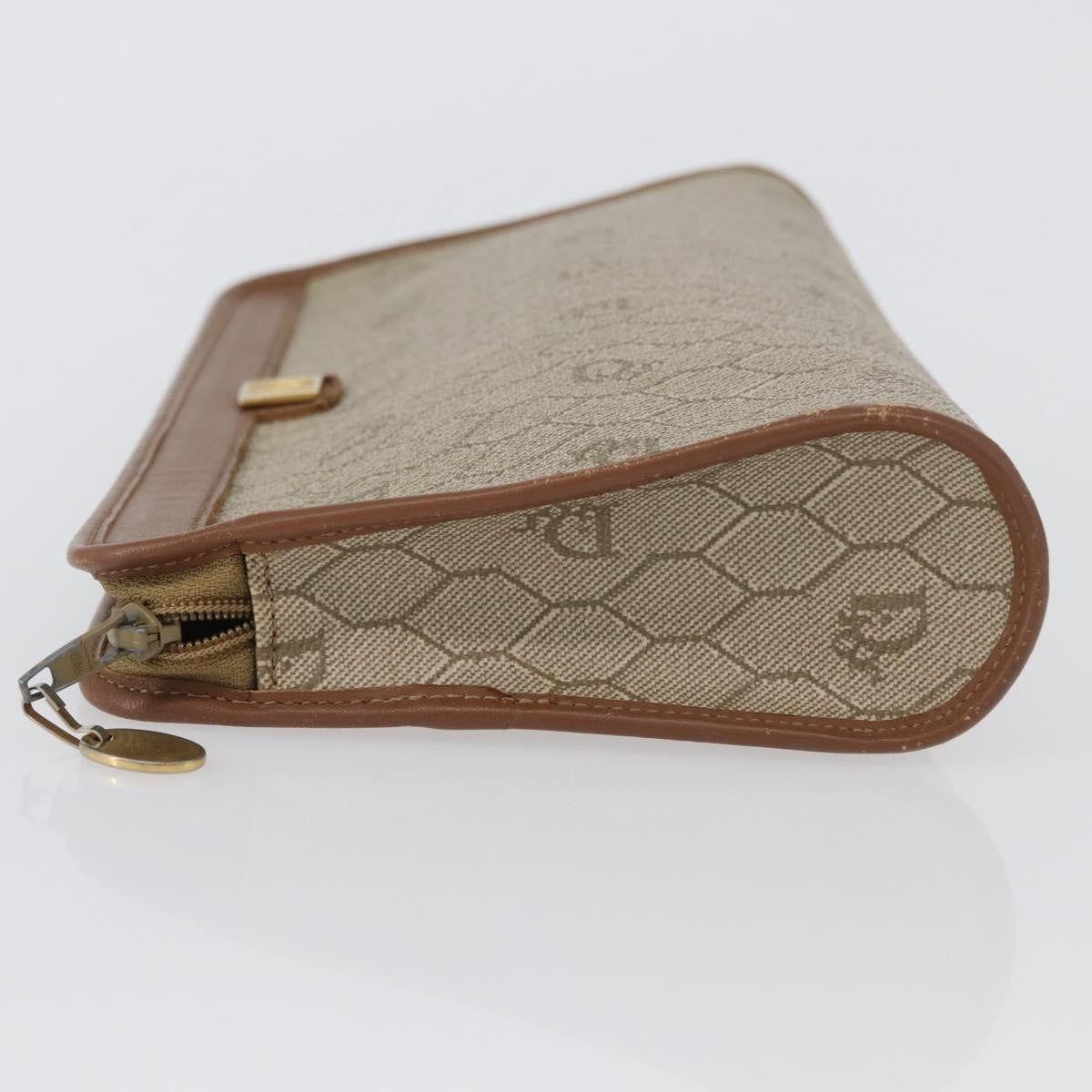 Christian Dior Vintage Honeycomb Zip Pouch Canvas And Leather Beige Canvas Clutche & Pouche Bag (Pre-Owned)