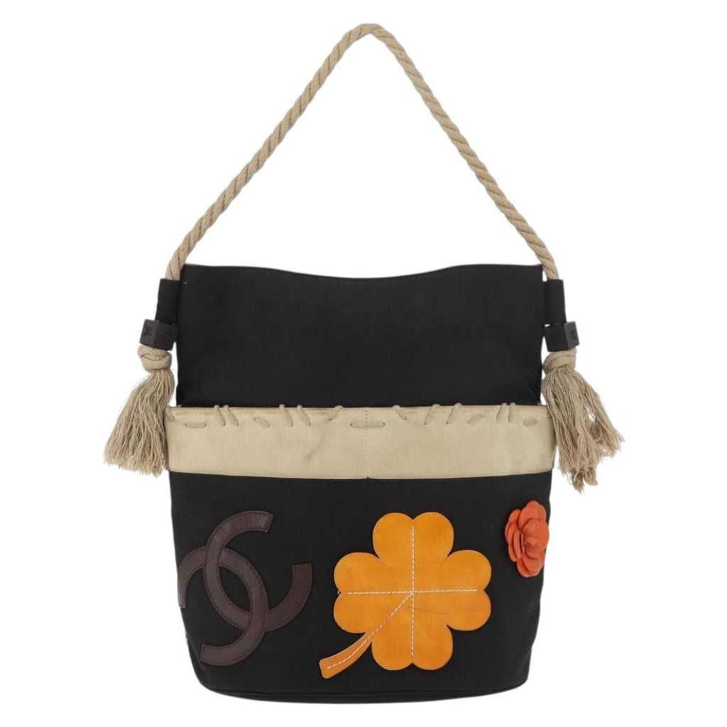Chanel Camellia Shoulderbag Canvas Black Canvas Shoulder Bag Bag