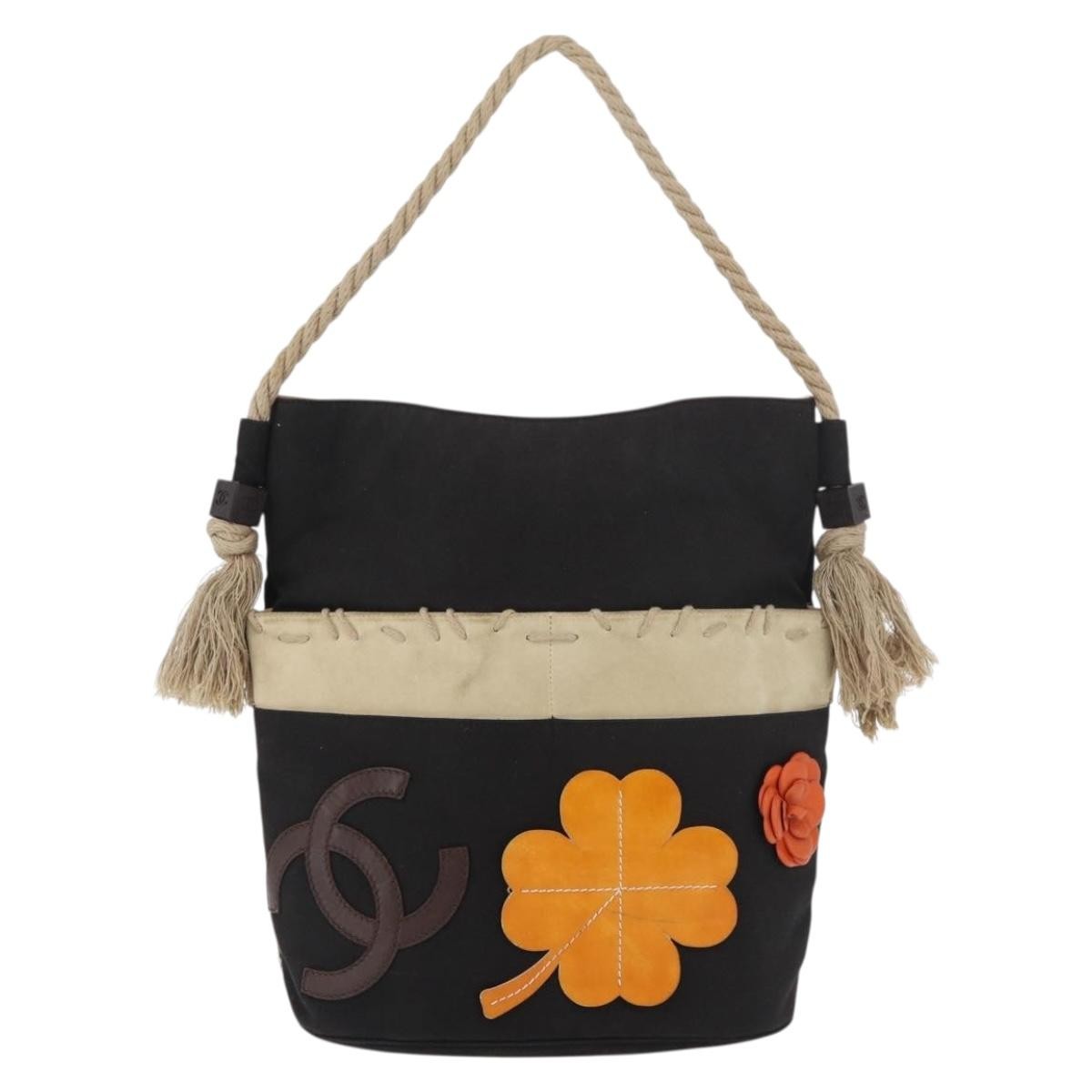 Chanel Camellia Shoulderbag Canvas Black Canvas Shoulder Bag Bag