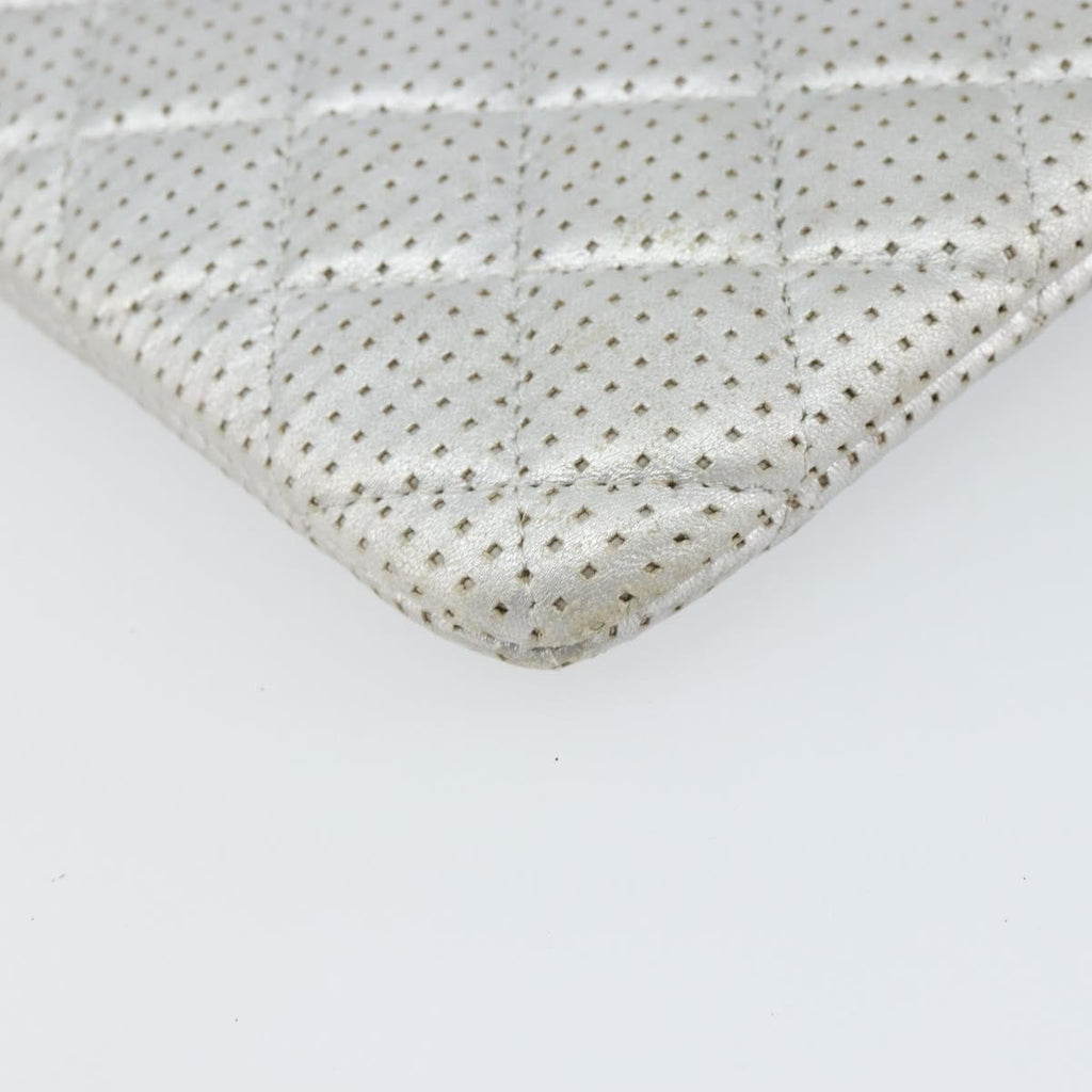 Chanel O Case Clutch Quilted Perforated Lambskin Silver Leather Clutche & Pouche Bag