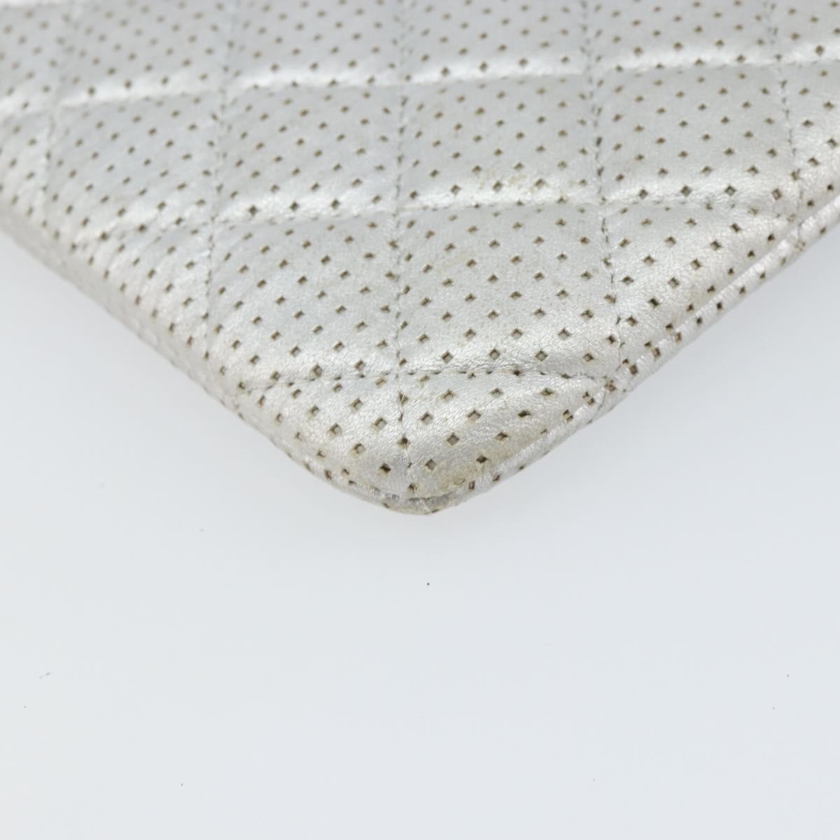 Chanel O Case Clutch Quilted Perforated Lambskin Silver Leather Clutche & Pouche Bag