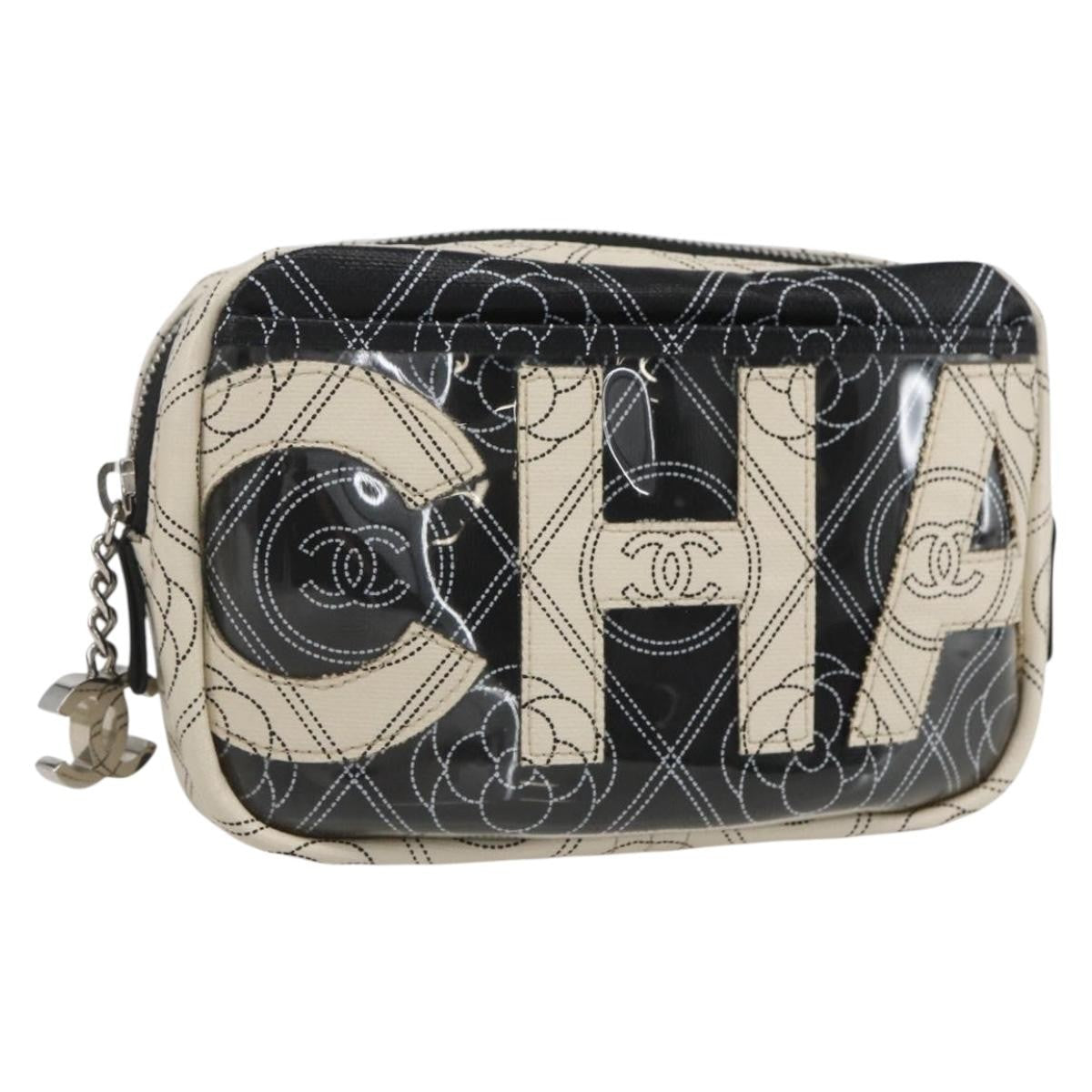 Chanel Logo Camera Case Clutch Printed Coated Canvas Black Pvc Clutche & Pouche Bag