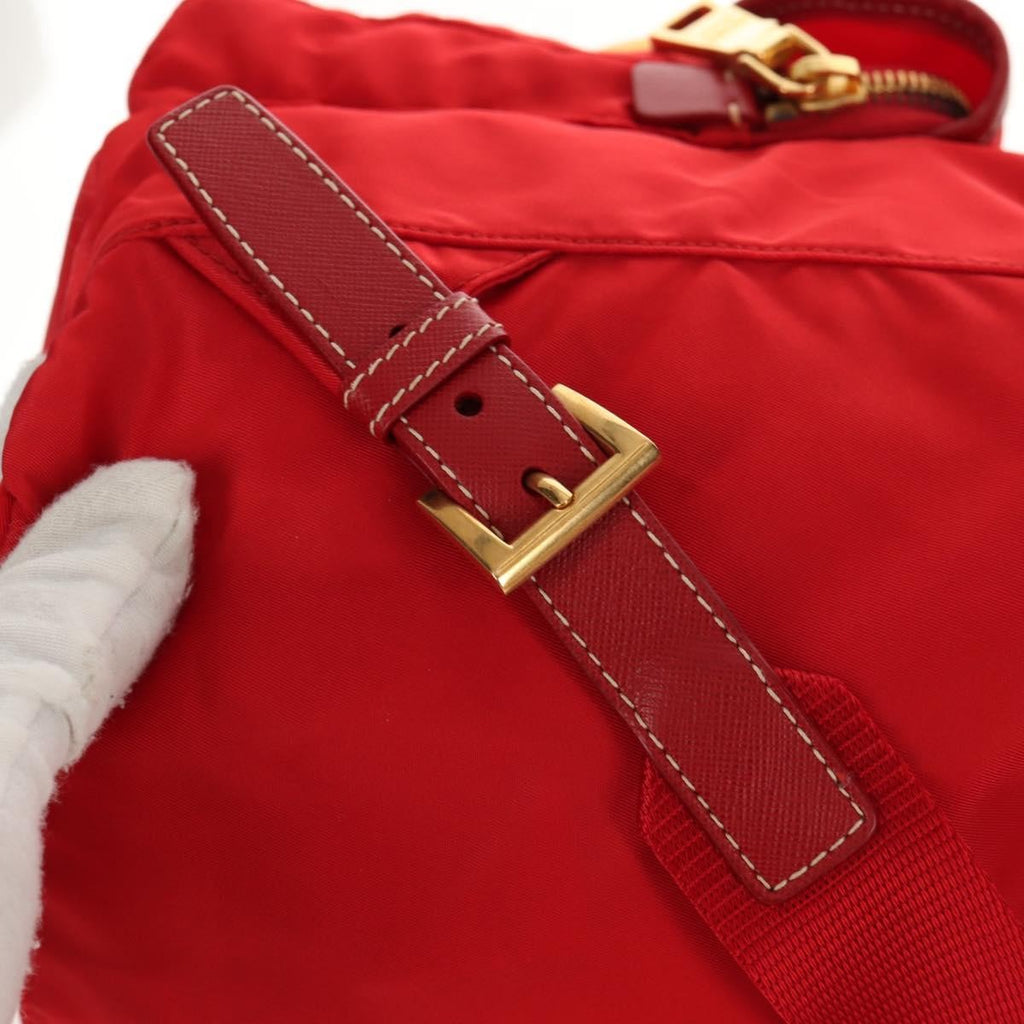 Prada Vela Double Front Pocket Backpack Tessuto With Saffiano Leather Red Nylon Backpack Bag