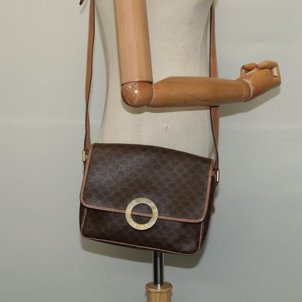 Celine Vintage Macadam Circle Logo Shoulder Bag Canvas And Leather Brown Canvas Shoulder Bag Bag