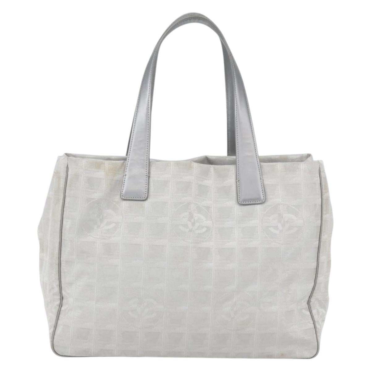 Chanel Travel Line Tote Nylon Silver Nylon Tote Bag Bag