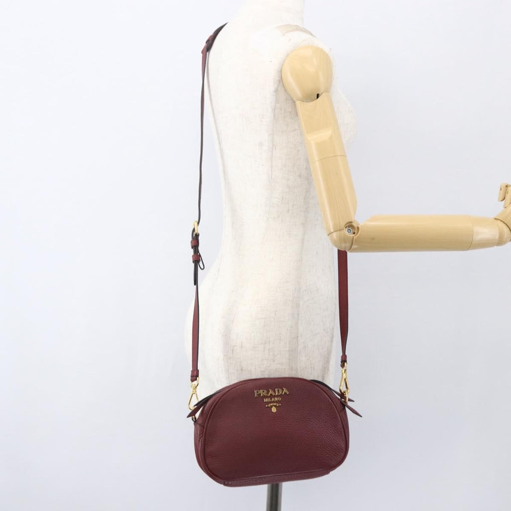 Prada Dual Strap Crossbody Bag Vitello Daino Burgundy Leather Shoulder Bag Bag