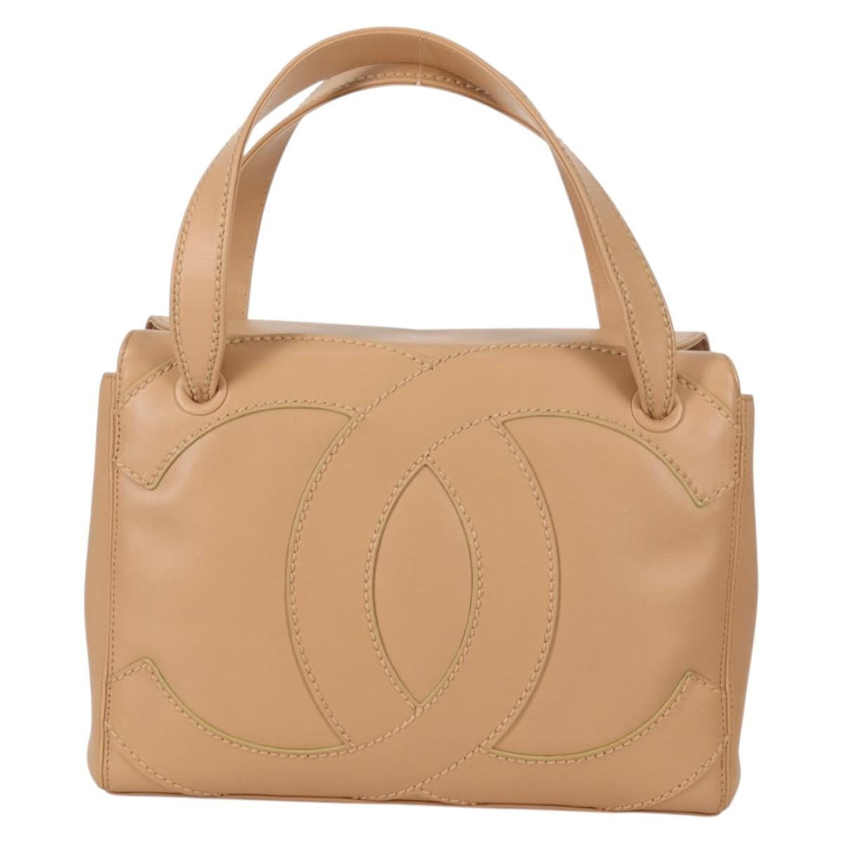 Chanel Cc Stitch Tote Lambskin Beige Leather Bag