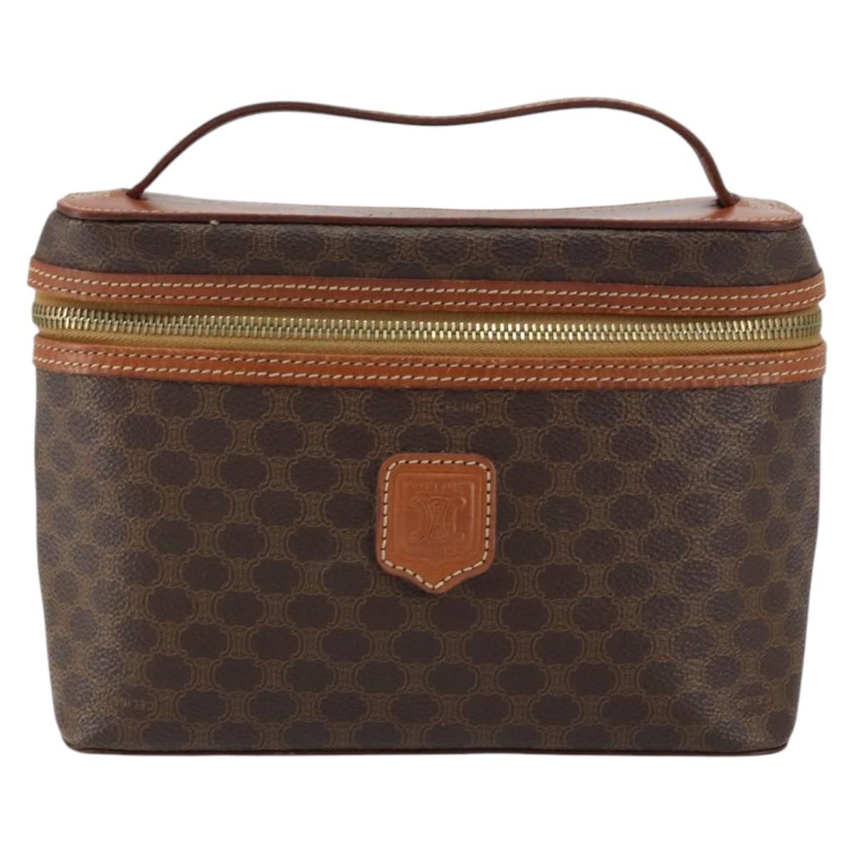Celine Macadam Vanity Bag Canvas Brown Canvas Handbag